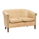 Studded pale tan leatherette tub-back two-seater office/reception settee