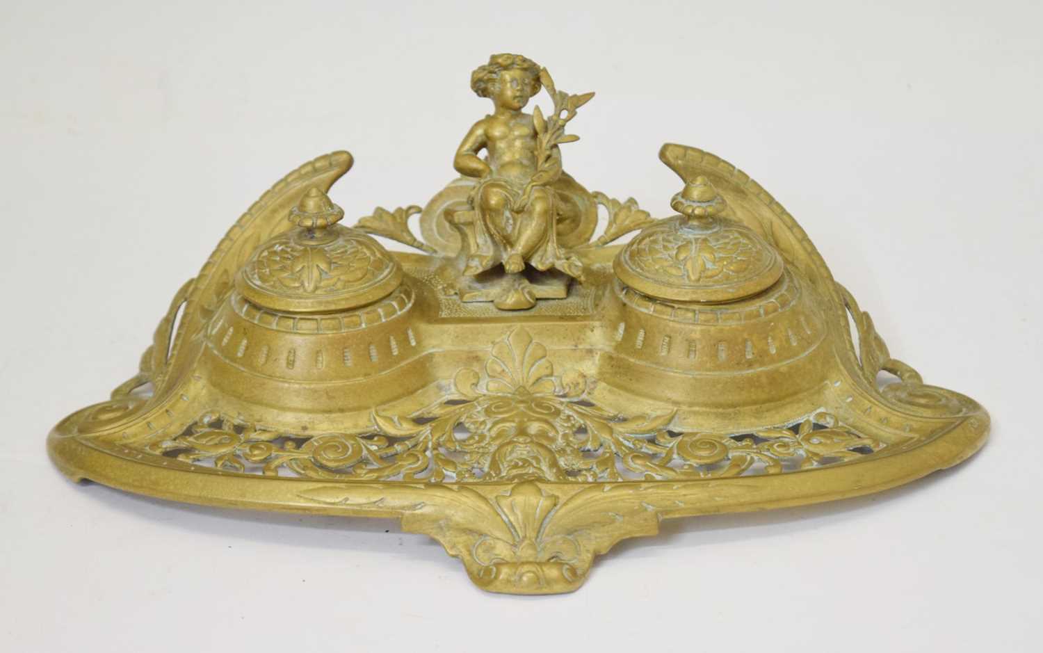 Cast gilt metal inkstand