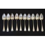 Ten Georgian silver Old English pattern dessert spoons