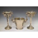 Pair of modern silver plate centrepieces and ice pail