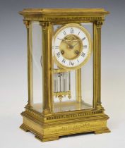 Late 19th century French brass four-glass mantel clock