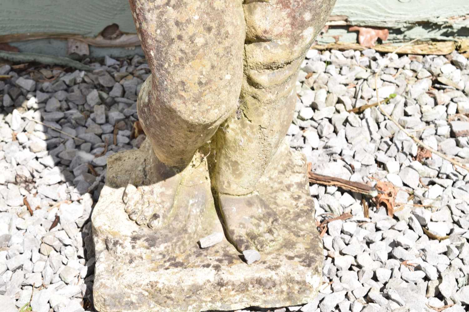 Composition stone garden statue of a young girl with a basket of fruit - Image 5 of 5