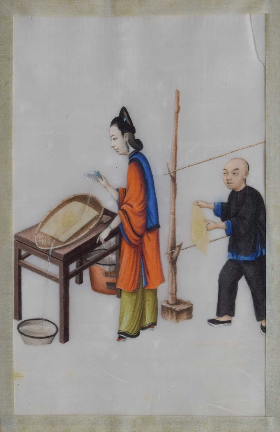 Five 19th century Chinese watercolours on pith paper - Image 5 of 33