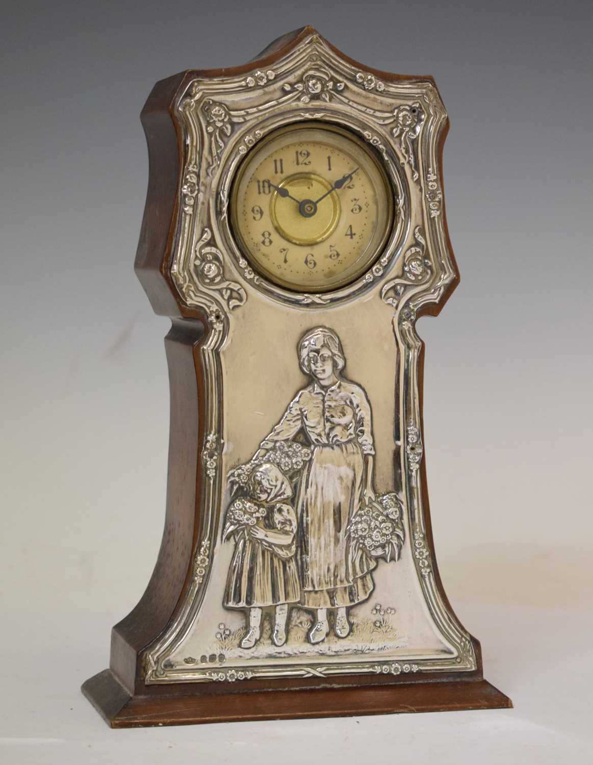 Edwardian silver fronted and mahogany miniature longcase clock