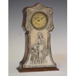 Edwardian silver fronted and mahogany miniature longcase clock