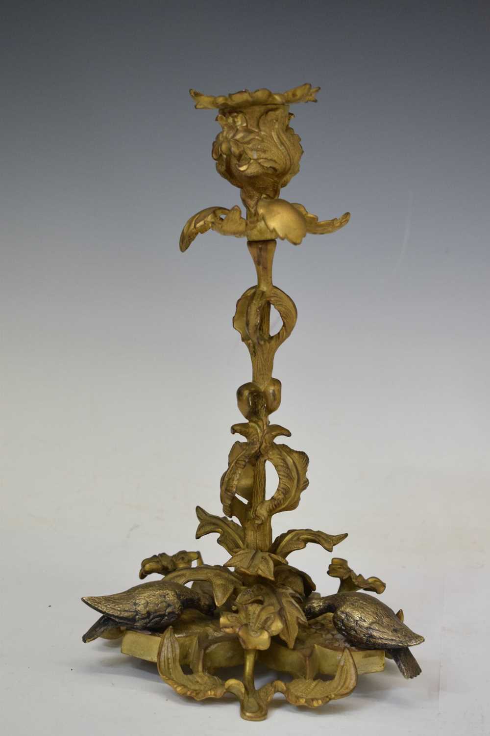 Pair of late 19th century foliate cast gilt metal candlesticks - Image 7 of 7
