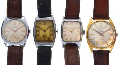 Four gentleman's vintage wristwatches and vacant Omega watch box
