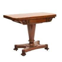 Early Victorian mahogany fold-over pedestal card table