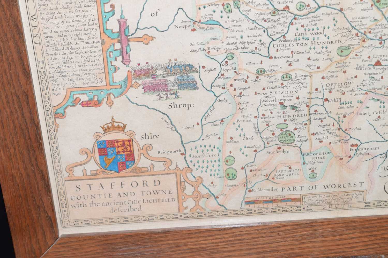 John Speed - Hand-coloured county map of Staffordshire - Image 5 of 7