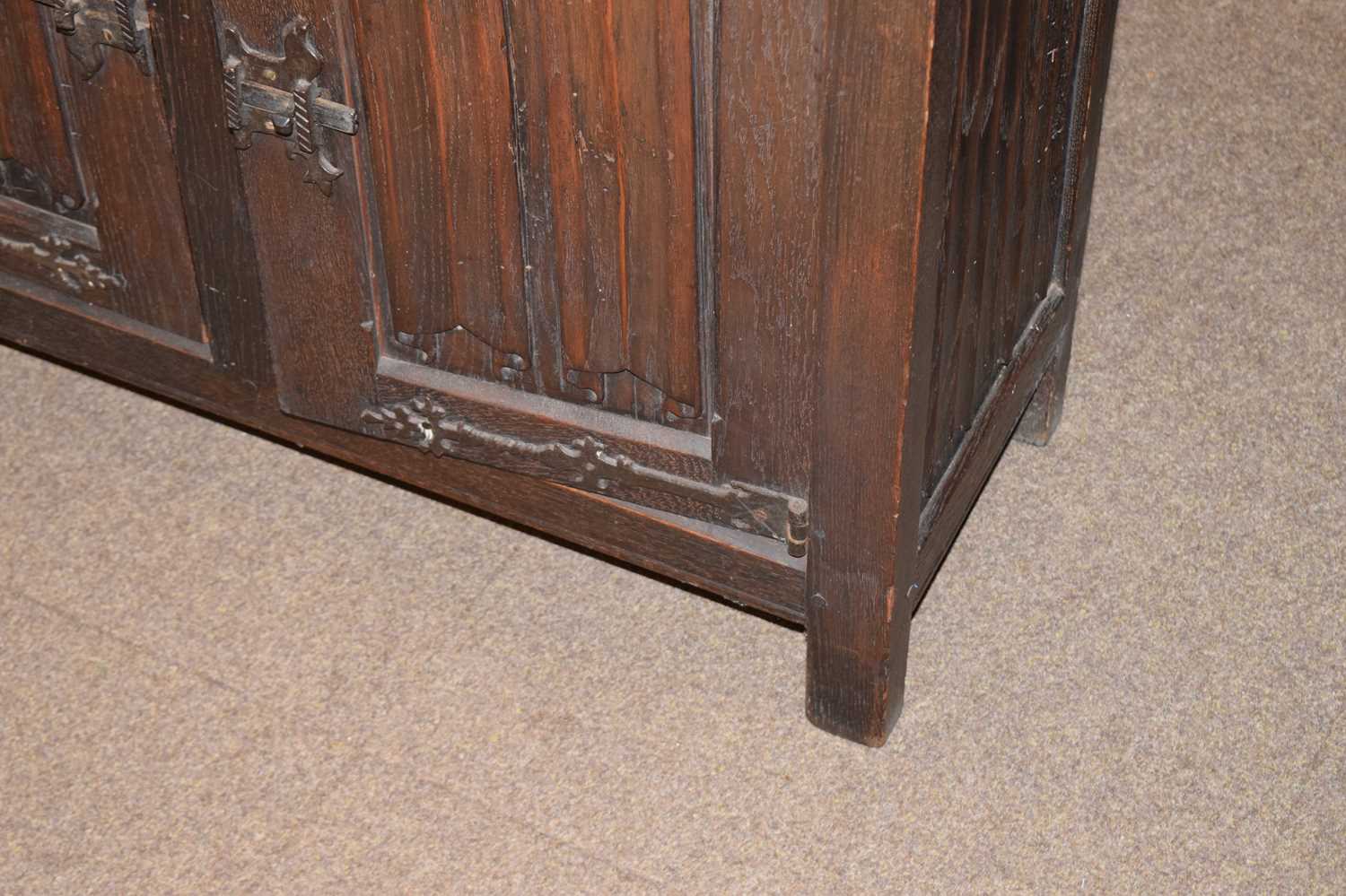 Early 20th century oak gothic revival two section cupboard - Image 4 of 11