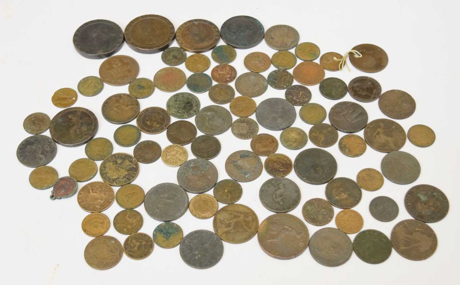 Quantity of copper coinage to include George III 'Cartwheel' pennies and twopennies, etc