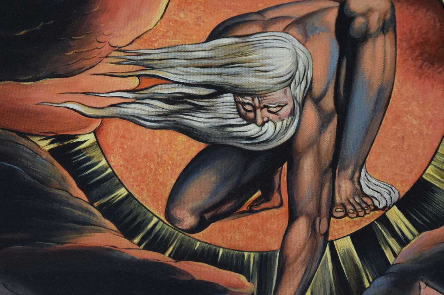 David Hall - Oil on canvas - 'The Ancient of Days', After William Blake - Image 5 of 8