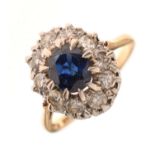 Sapphire and diamond cluster ring