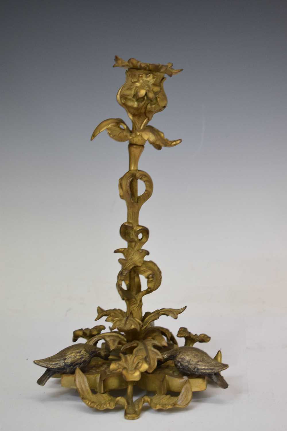 Pair of late 19th century foliate cast gilt metal candlesticks - Image 6 of 7