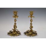 Pair of late 19th century foliate cast gilt metal candlesticks