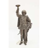 Late 19th century spelter figural lamp of a cavalier