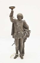 Late 19th century spelter figural lamp of a cavalier