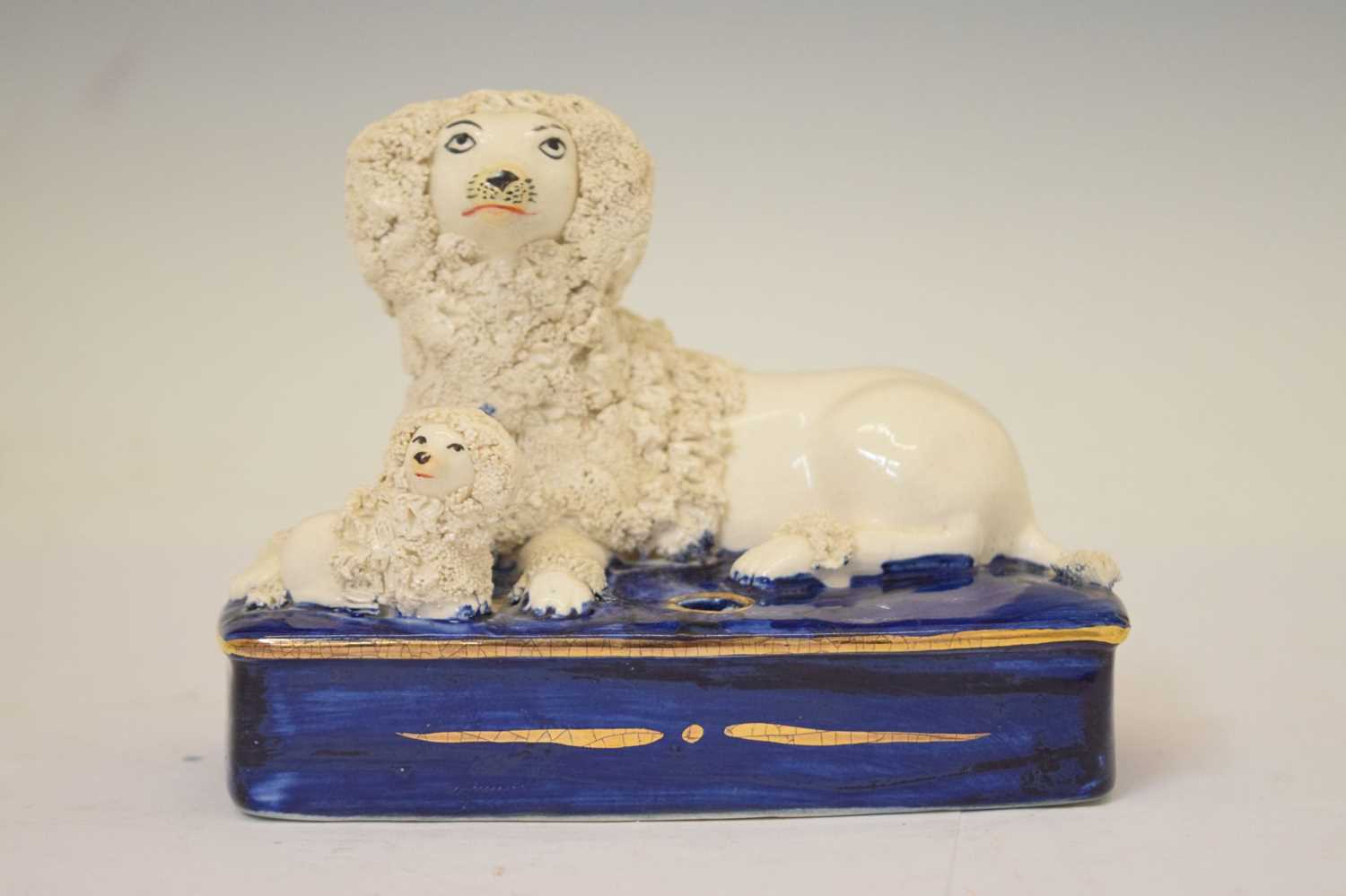 Staffordshire inkstand modelled as a poodle and pup - Image 2 of 6