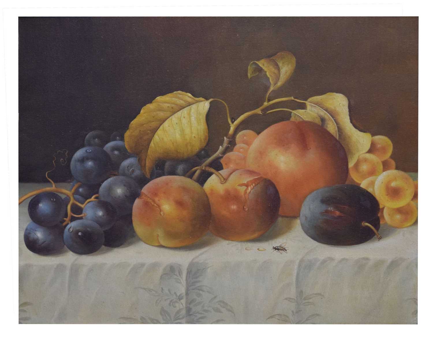 20th century British school - Oil on canvas - Still life with fruit