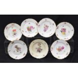 Six Royal Copenhagen porcelain plates and a bowl