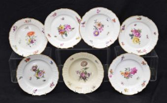 Six Royal Copenhagen porcelain plates and a bowl