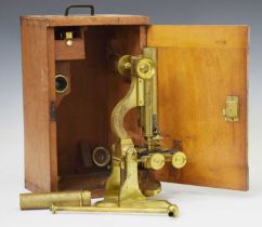 Victorian lacquered brass microscope, Long of London