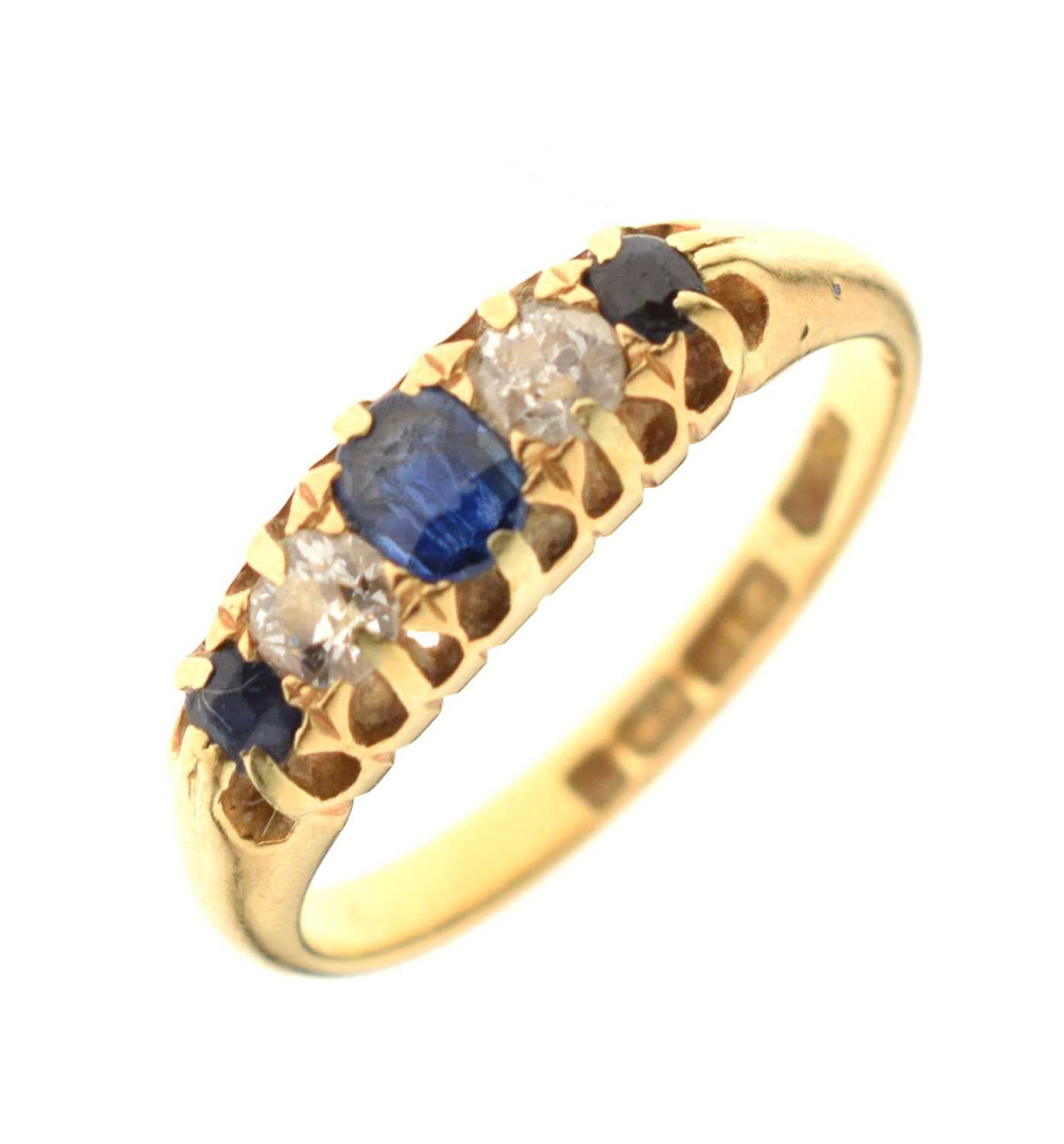 Sapphire and diamond 18ct gold boat head ring