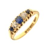 Sapphire and diamond 18ct gold boat head ring