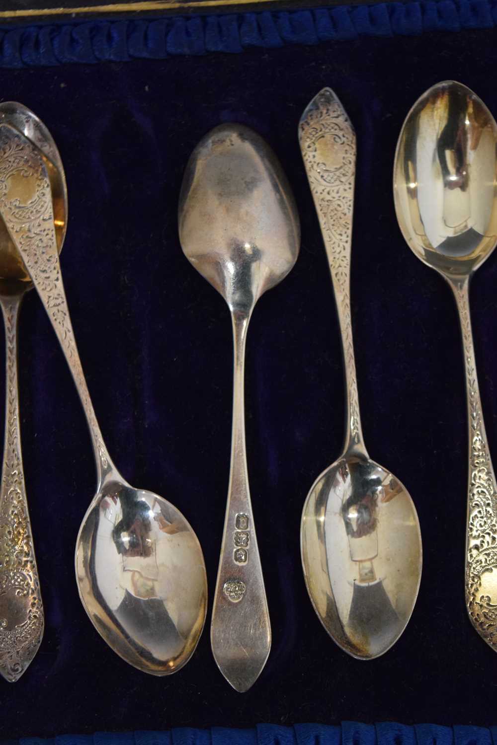 Late Victorian cased set of twelve teaspoons and a pair of sugar tongs - Image 6 of 9