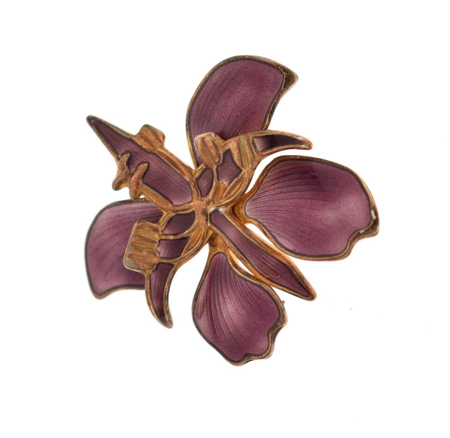David Andersen, Norway - Silver and purple enamel orchid brooch
