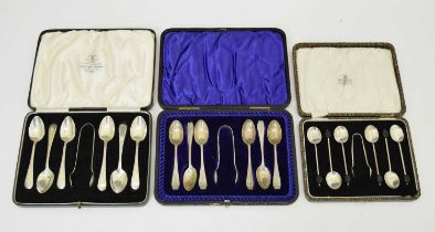 Three cased silver teaspoon sets