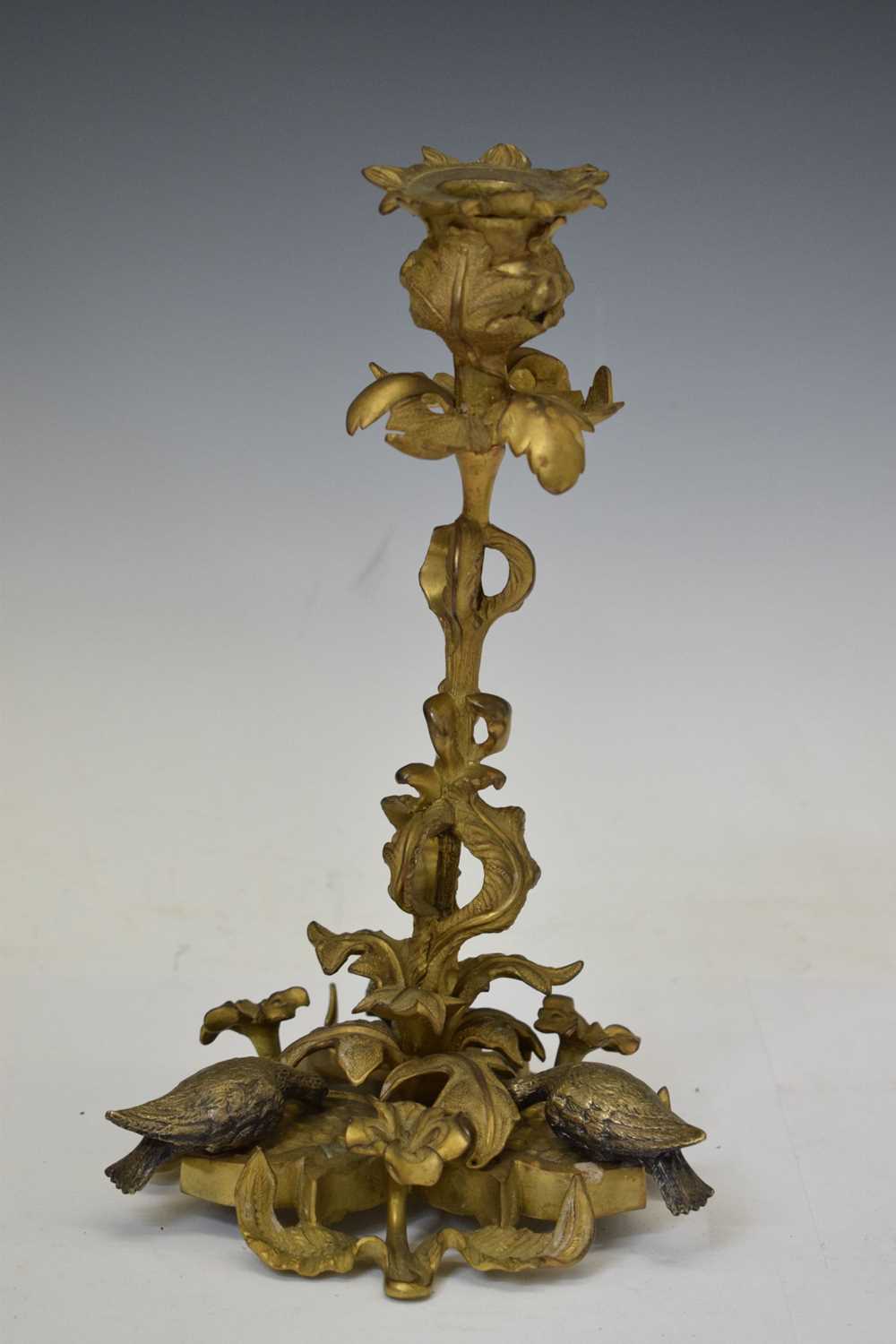 Pair of late 19th century foliate cast gilt metal candlesticks - Image 5 of 7