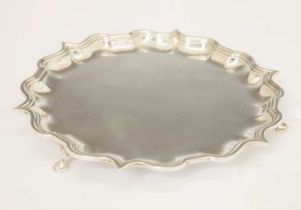 George V silver salver with pie crust edge