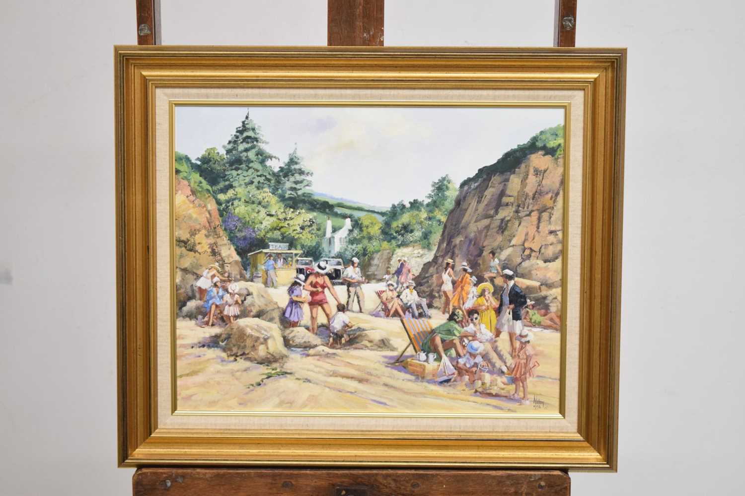 Alan King (1946-2013) - Oil on canvas - 'Tea on the beach' - Image 8 of 9