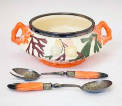 Early 20th century lobster salad bowl with claw servers