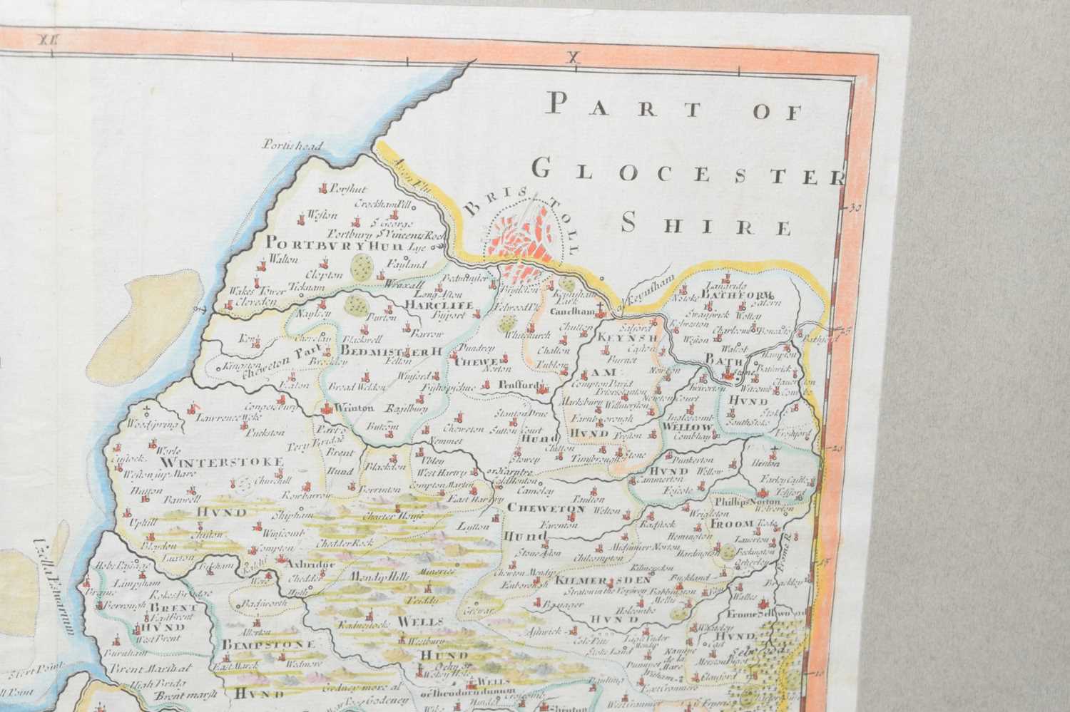 Robert Morden - 18th century hand coloured map of Somersetshire - Image 4 of 8