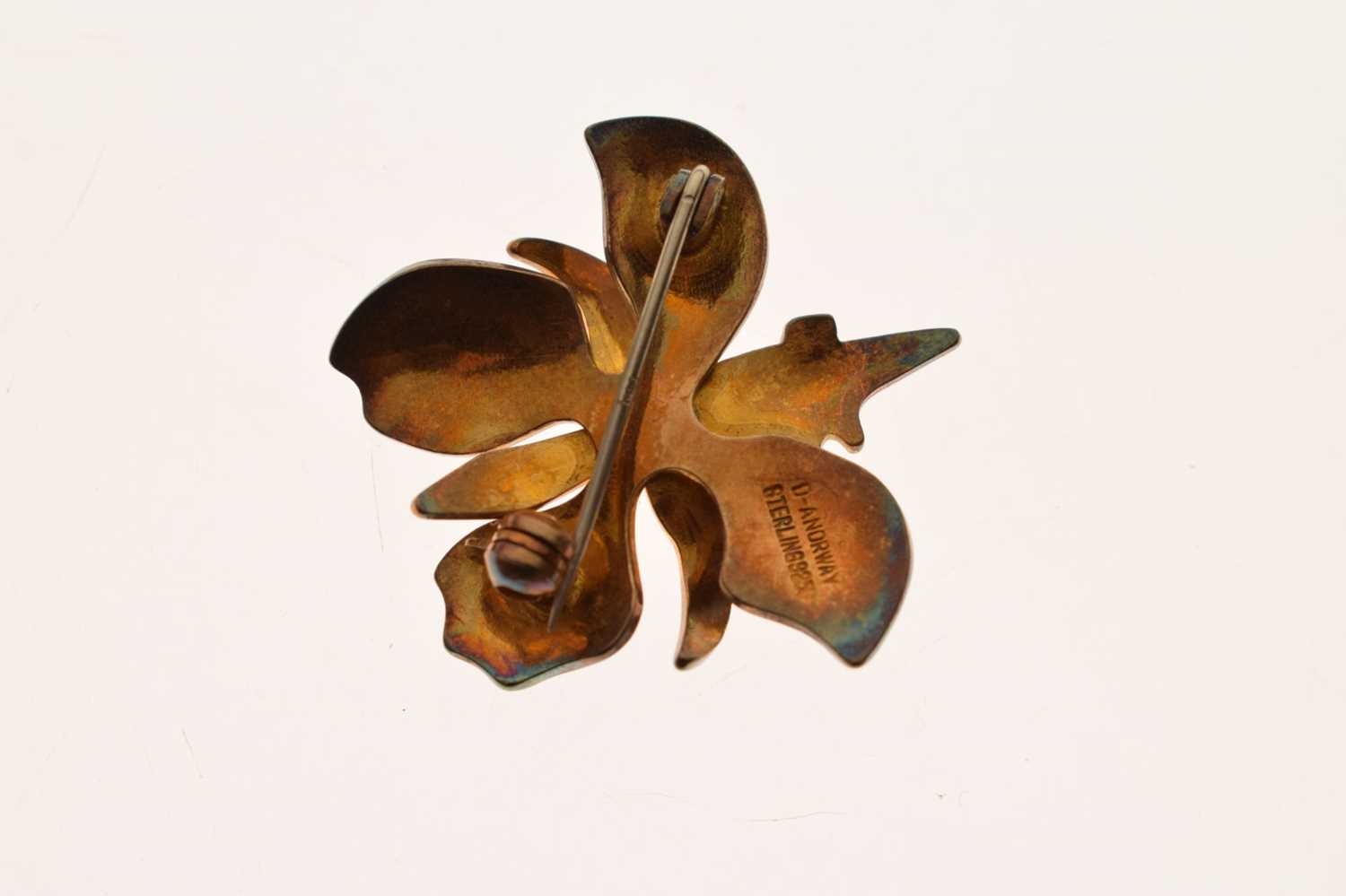 David Andersen, Norway - Silver and purple enamel orchid brooch - Image 4 of 5