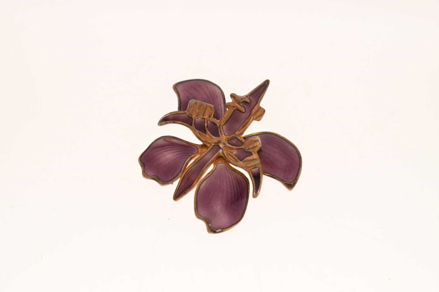 David Andersen, Norway - Silver and purple enamel orchid brooch - Image 5 of 5