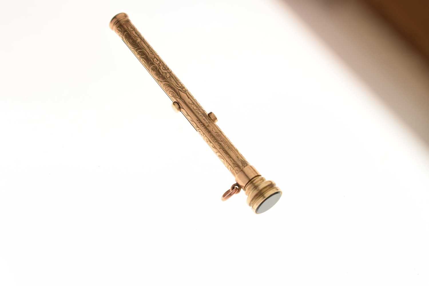 Mid 19th century Sampson Mordan yellow metal combination propelling dip-pen and pencil - Image 8 of 8