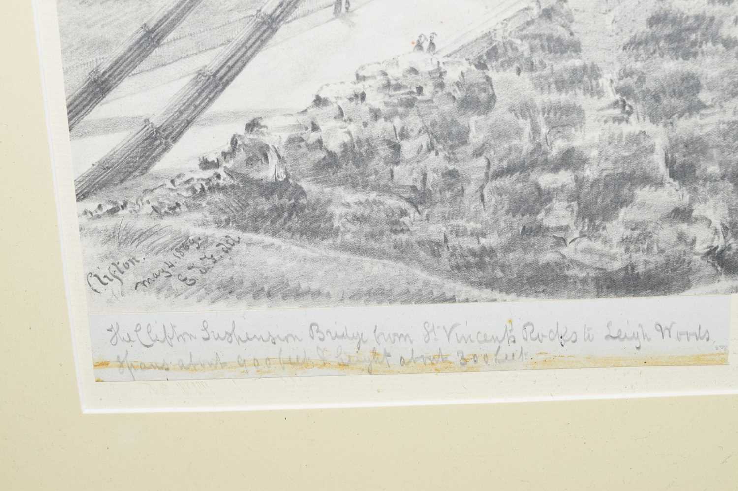 19th century English school - Pencil sketch of the Clifton Suspension Bridge - Image 6 of 8