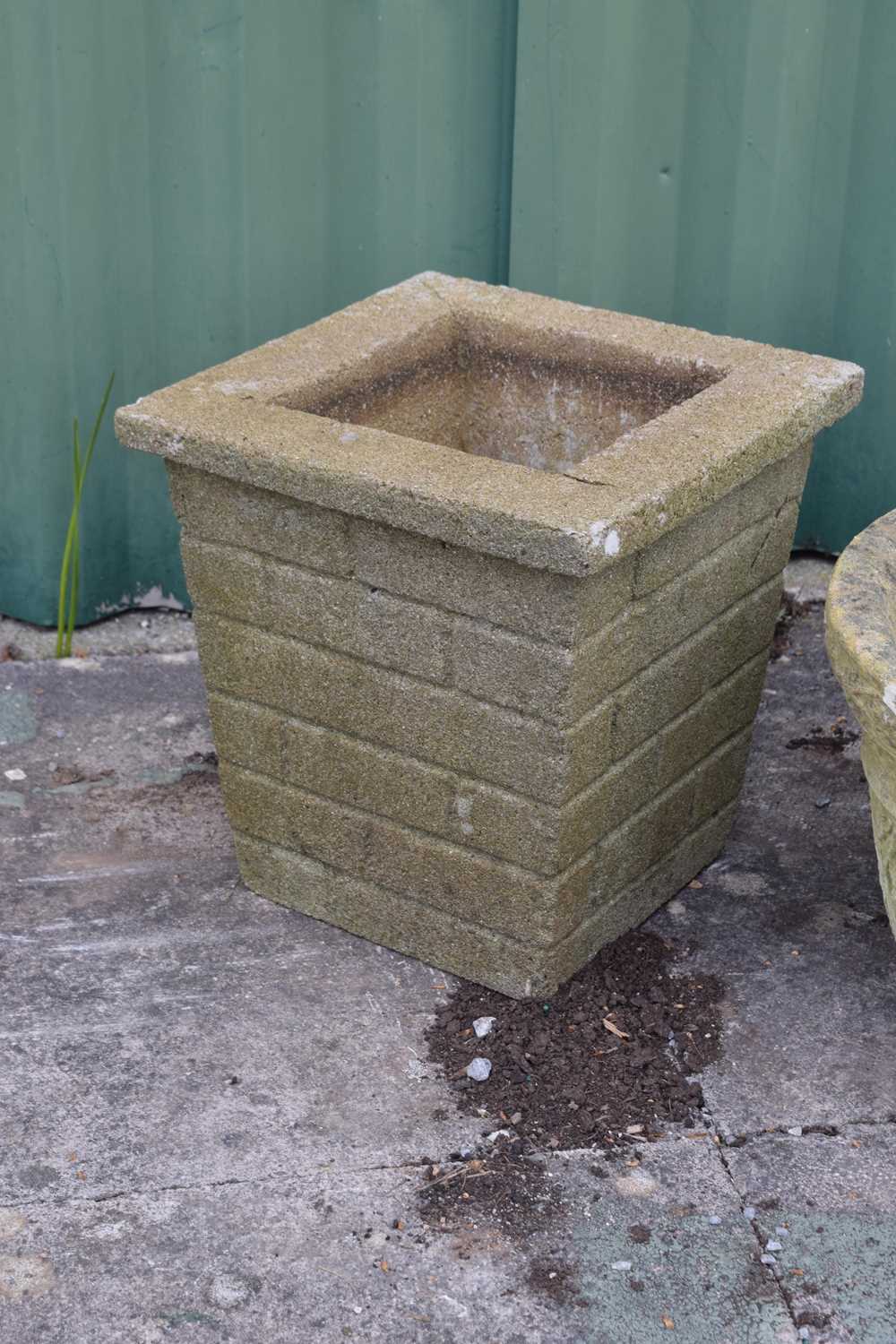Pair of square reconstituted stone garden planters and one other - Image 2 of 6