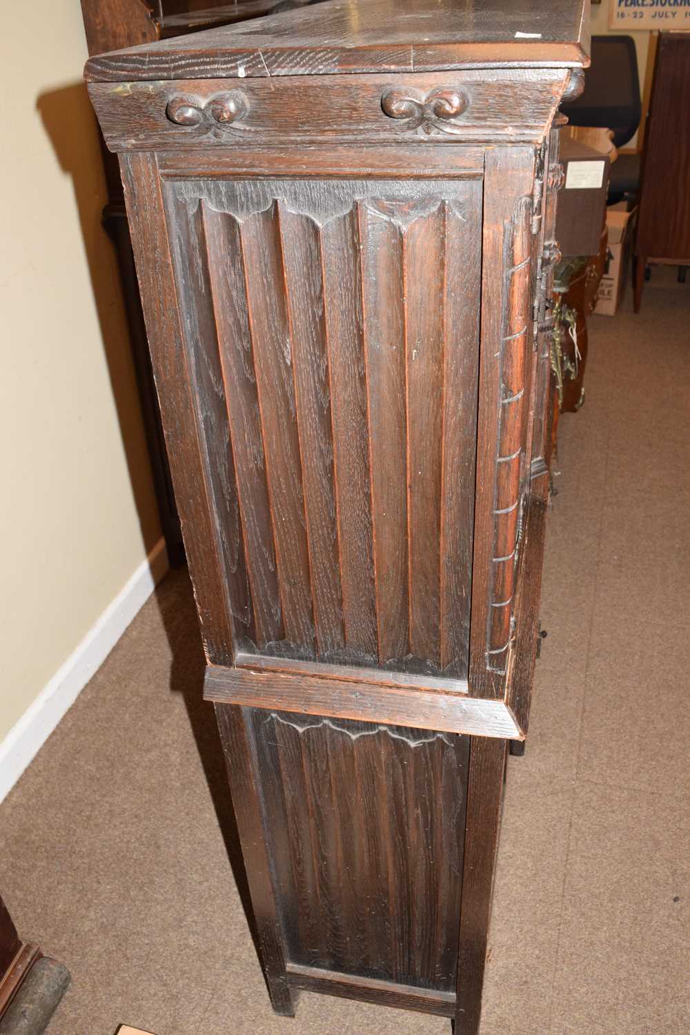 Early 20th century oak gothic revival two section cupboard - Image 9 of 11