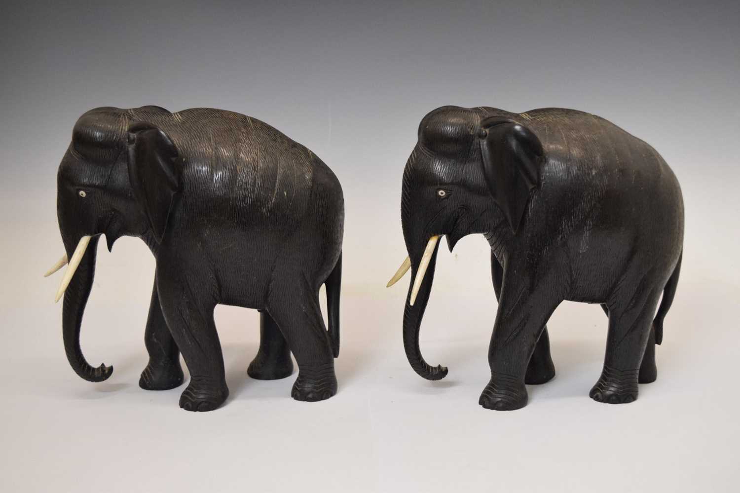 Pair of ebony elephants with ivory tusks - Image 7 of 7