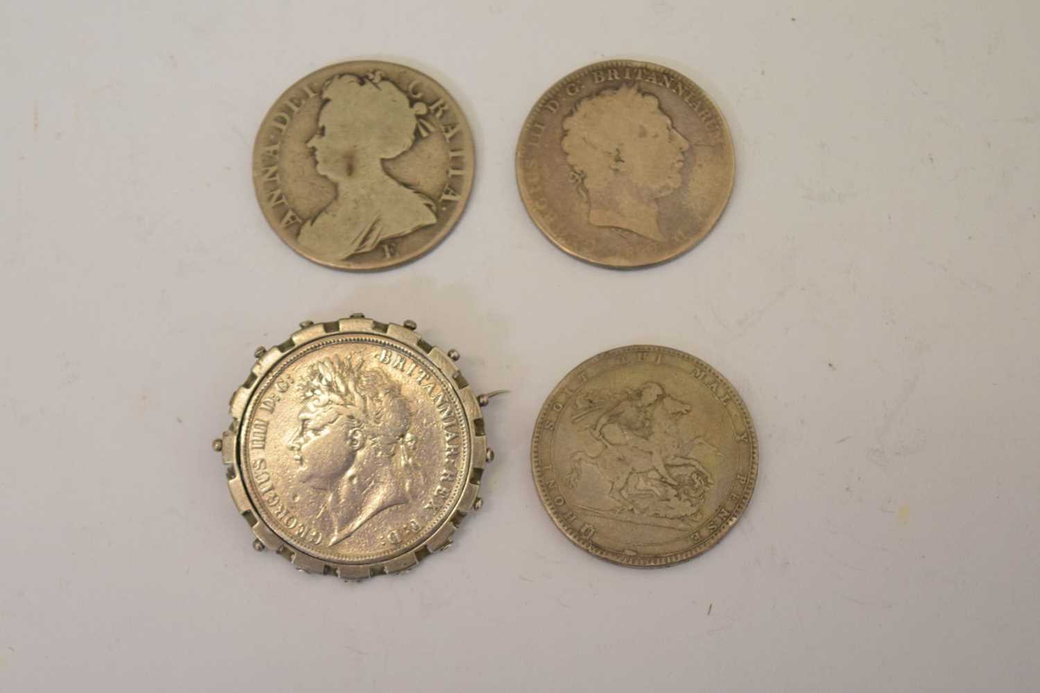 Four silver crowns, Queen Anne, George III, and George IV - Image 2 of 2