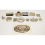 Collection of silver items to include matchbox sleeves, pot lids, dishes, etc