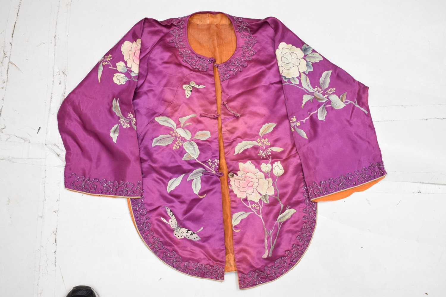 Lady's Chinese embroidered purple silk jacket and trousers, circa 1900 - Image 2 of 18