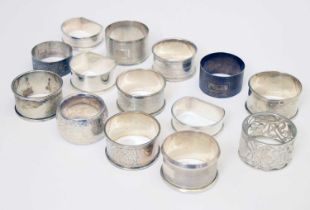 Collection of fourteen late 19th and 20th century silver napkin rings