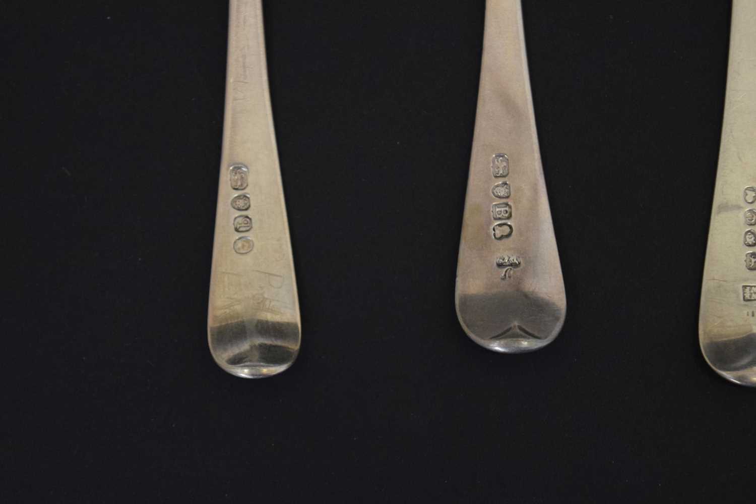 Seven Georgian silver Old English pattern tablespoons - Image 6 of 9