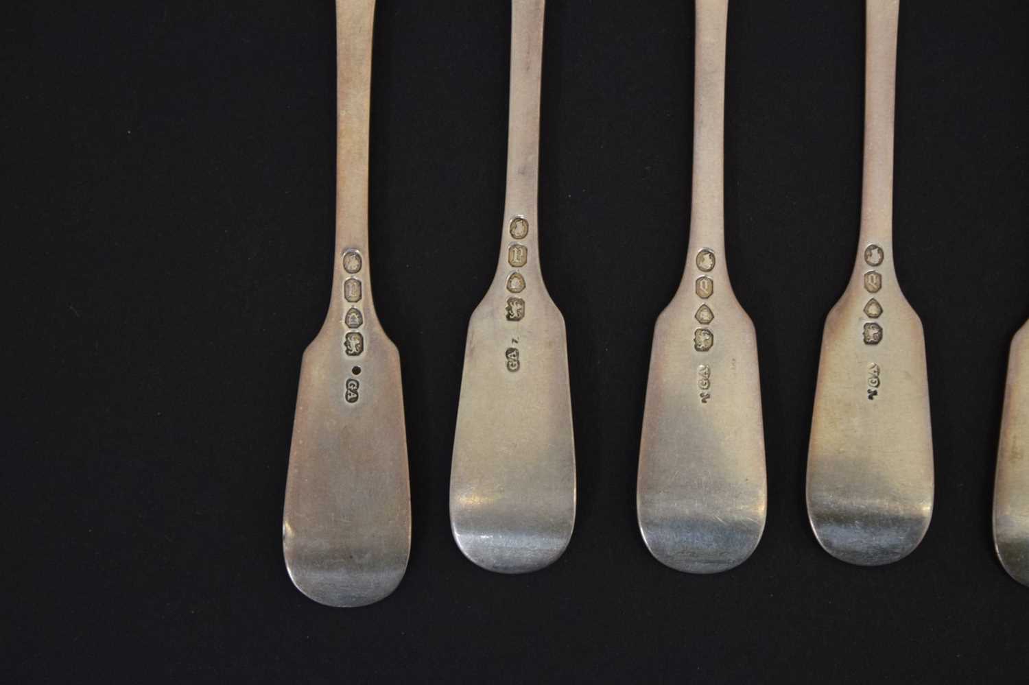 Set of ten Victorian Fiddle pattern silver dessert forks - Image 7 of 9
