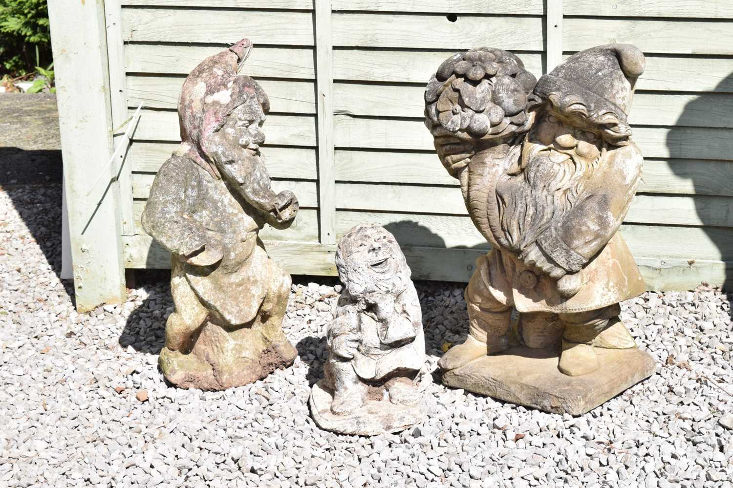 Group of three composition stone garden ornaments of gnomes - Image 2 of 5